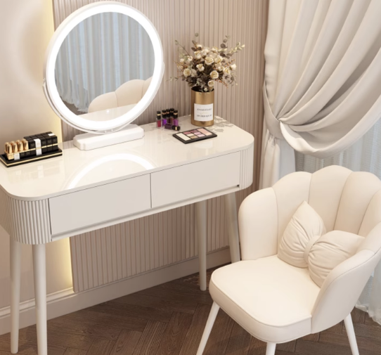 奶油风梳妆台卧室床尾现代简约高档收纳柜转角斗柜伸缩一体化妆桌