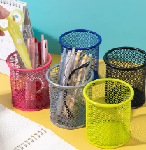 西玛（SIMAA）圆形笔筒网纹防锈办公金属 创意简约桌面收纳 黑色8136 