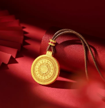 中国珠宝黄金吊坠男女款999足金花丝镂空平安扣吊坠项链配绳