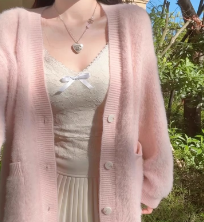 高端重磅粗针设计系带针织开衫女毛衣外套2023秋新款