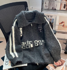 藏蓝色美式学院风针织开衫女秋季小个子修身显瘦短款毛衣外套上衣