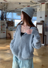 藏蓝色美式学院风针织开衫女秋季小个子修身显瘦短款毛衣外套上衣