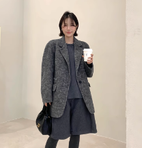 新款圆领纯色长袖短款复古高级感小众气质小香风外套女